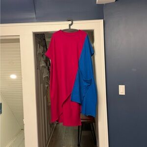 KATE HEWKO Asymmetrical Red and Blue Dress